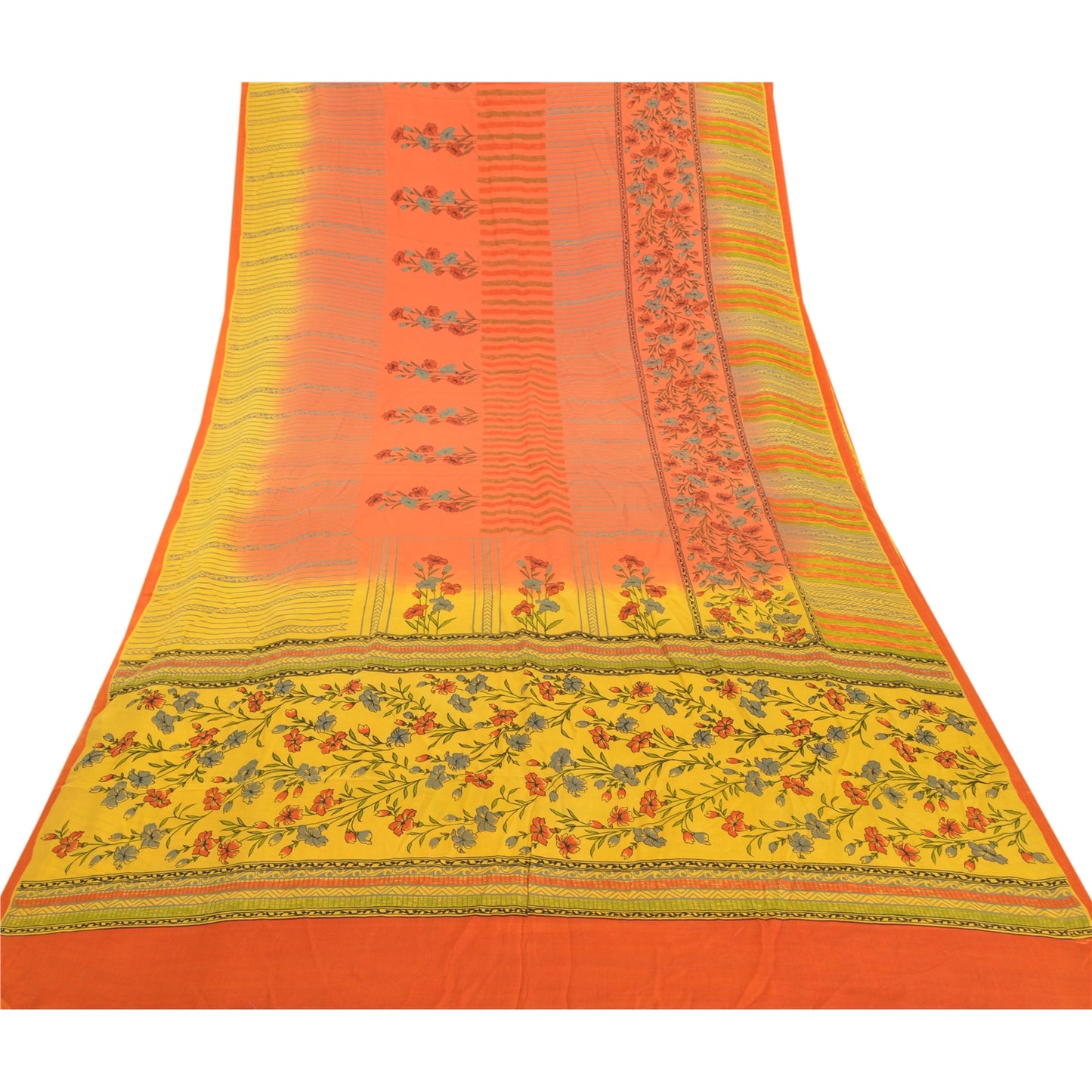 Sanskriti Vintage Sarees 100% Pure Crepe Sillk Printed Sari 5yd Craft Sustainable Fabric