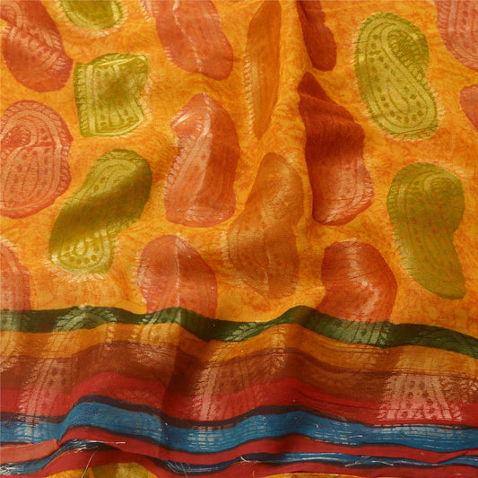 Sanskriti Vintage Sarees Saffron Blend Georgette Woven Printed Sari Craft Sustainable Fabric