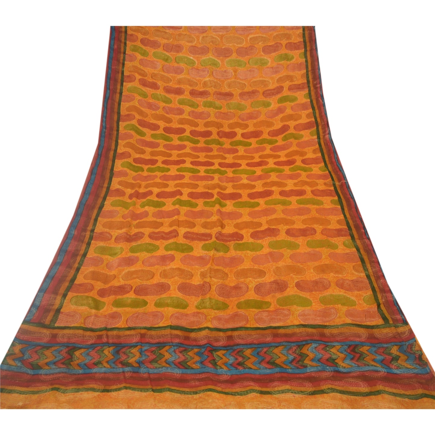 Sanskriti Vintage Sarees Saffron Blend Georgette Woven Printed Sari Craft Sustainable Fabric