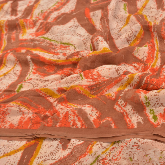 Sanskriti Vintage Brown Sarees Pure Georgette Silk Printed Sari 5YD Craft Sustainable Fabric