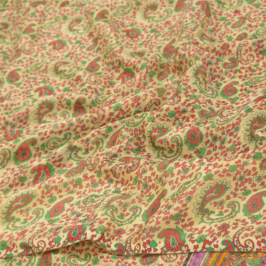 Sanskriti Vintage Red Sarees Chiffon Floral Printed Sari 5YD Soft Craft Sustainable Fabric