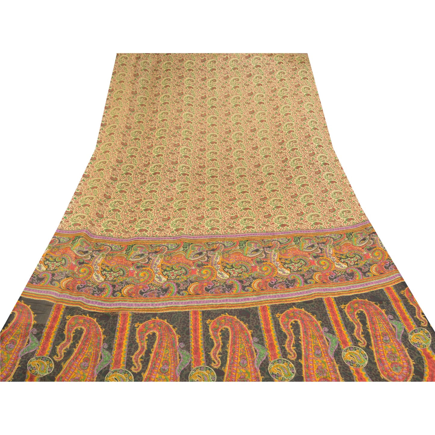 Sanskriti Vintage Red Sarees Chiffon Floral Printed Sari 5YD Soft Craft Sustainable Fabric