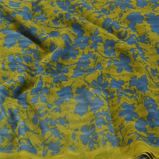Sanskriti Vintage Green Indian Sarees Georgette Printed Sari 5YD Craft Sustainable Fabric