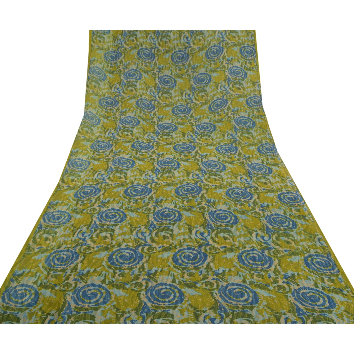 Sanskriti Vintage Green Indian Sarees Georgette Printed Sari 5YD Craft Sustainable Fabric