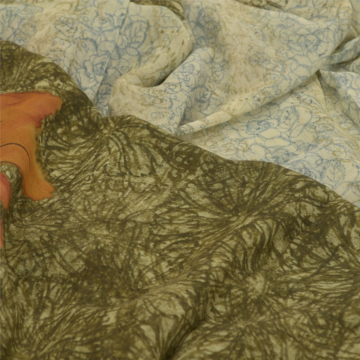 Sanskriti Vintage Green Sarees Pure Georgette Silk Printed Sari 5yd Craft Sustainable Fabric