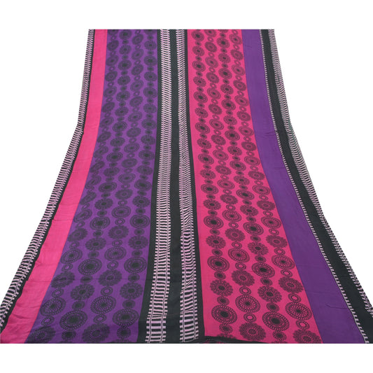 Sanskriti Vintage Sari 100% Pure Georgette Silk Pink/Purple Printed 5 Yd Saree Craft Fabric Home Decor, Women Floral Outfit, Silk Scrap