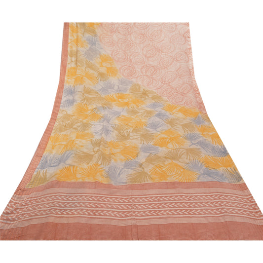 Sanskriti Vintage Sari 100% Pure Georgette Silk Pink Sarees Printed Sarees 5Yd Craft Fabric Create-Floral Dresses, Kaftans, Skirts, Tops