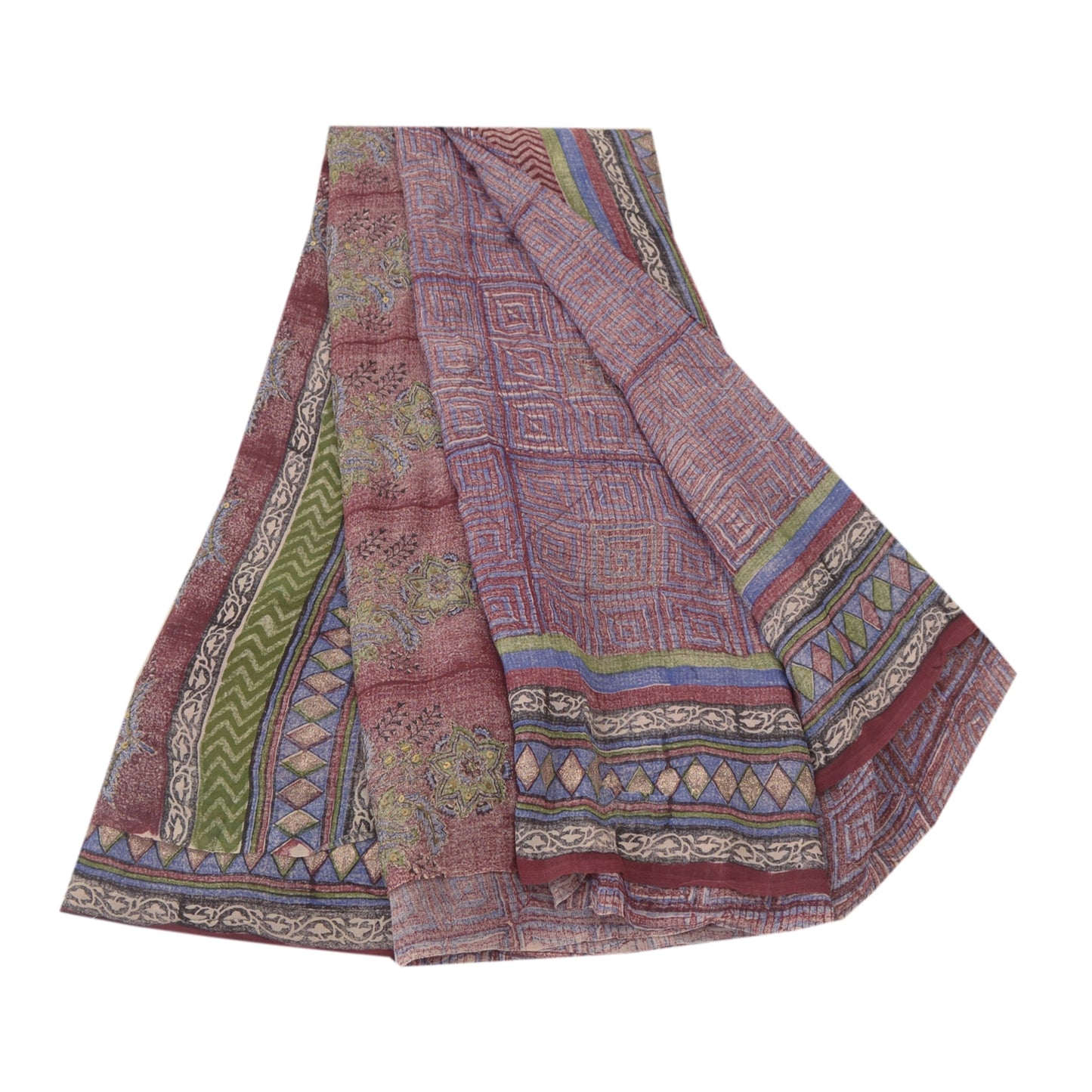 Sanskriti Vintage Purple Sarees Pure Georgette Silk Printed Sari Craft Sustainable Fabric