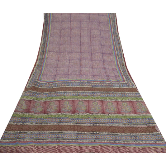 Sanskriti Vintage Lilla Sarees Ren Georgette Silke Trykt Sari Håndværk Bæredygtigt Stoff