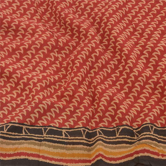 Sanskriti Vintage Dark Red Sarees Pure Georgette Silk Printed Sari Craft Sustainable Fabric