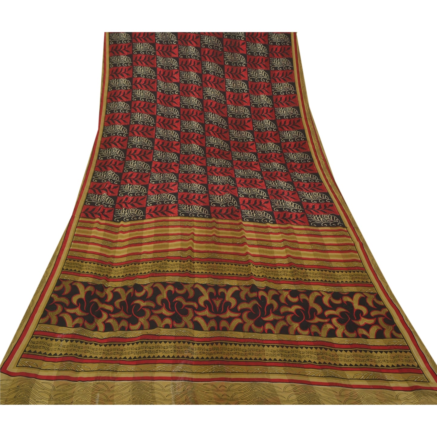 Sanskriti Vintage Red Sarees Polly Georgette Printed Sari Soft 5YD Craft Sustainable Fabric