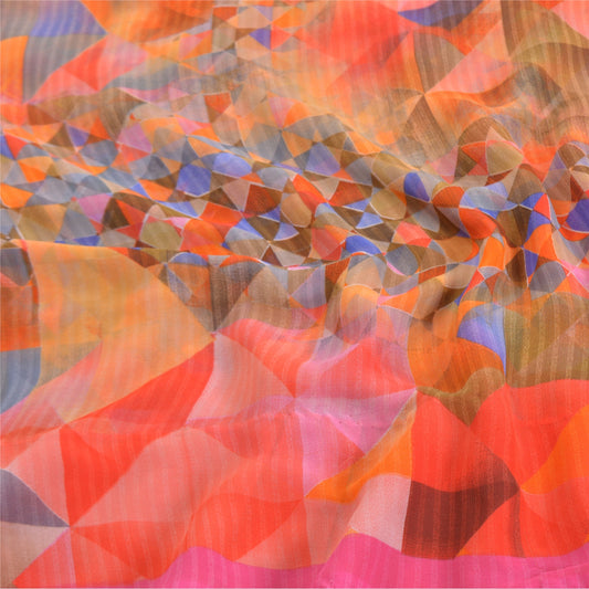 Sanskriti Vintage Pink Sarees Poly Georgette Digitaltrykt Sari Håndværk Bæredygtigt Stof