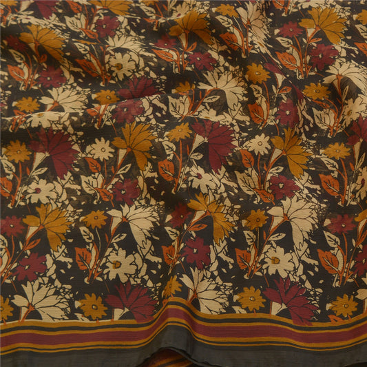 Sanskriti Vintage Red Sarees Poly Chiffon Floral Printed Sari 5YD Craft Sustainable Fabric