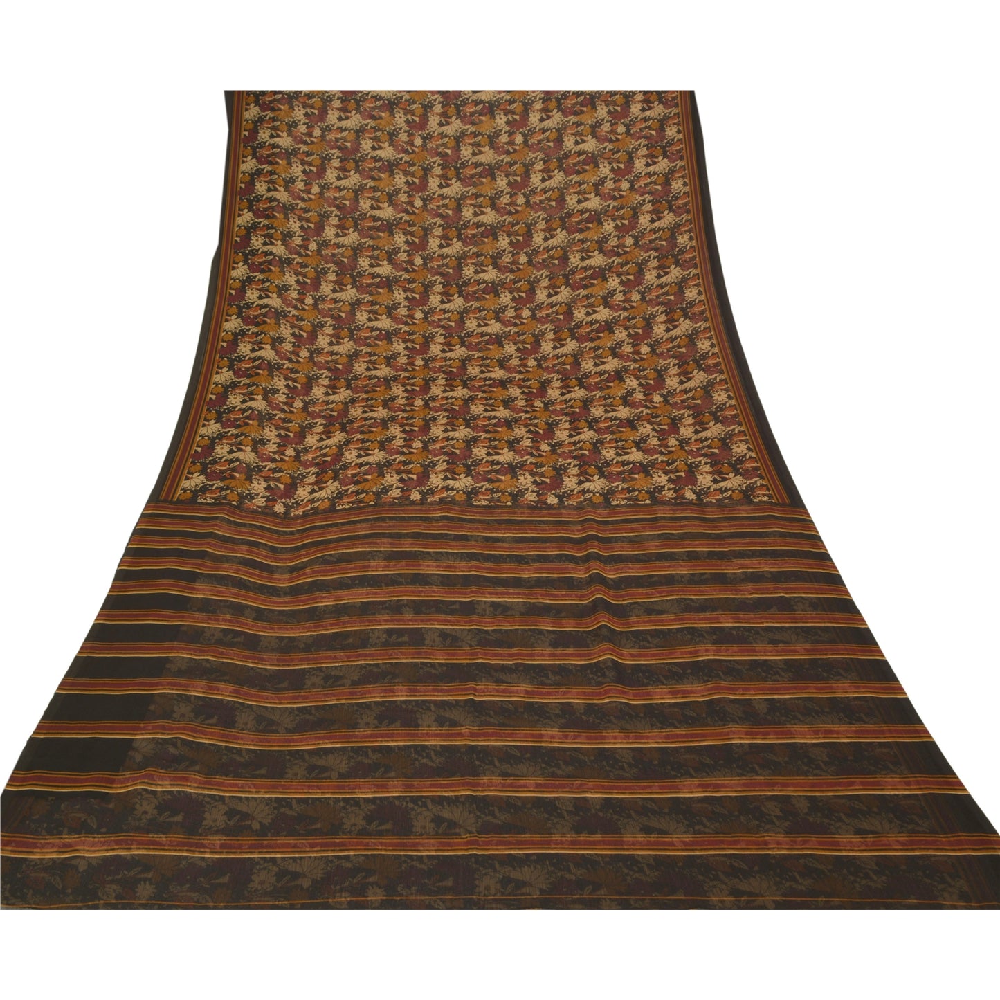 Sanskriti Vintage Red Sarees Poly Chiffon Floral Printed Sari 5YD Craft Sustainable Fabric