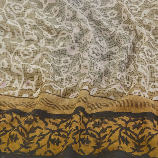 Sanskriti Vintage Green Sarees Poly Georgette Printed Sari 5YD Sustainable Fabric