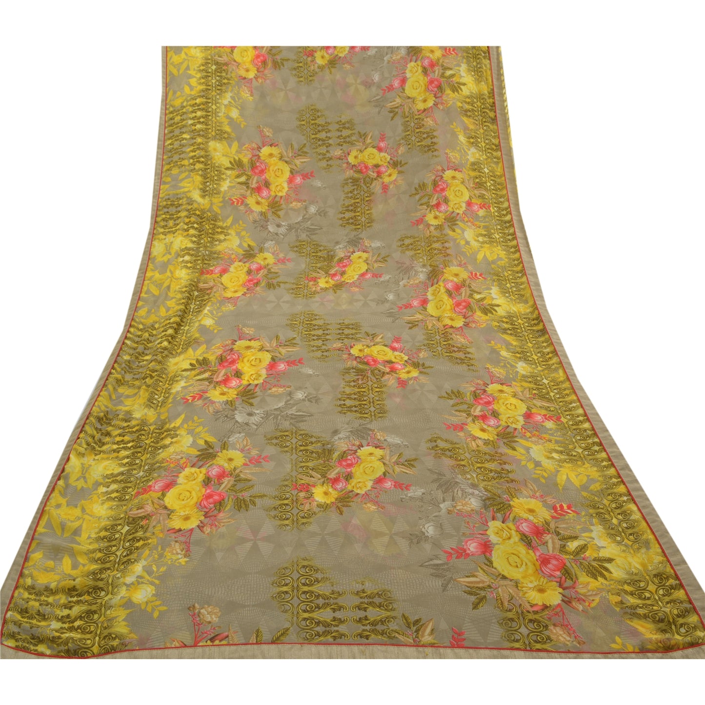 Sanskriti Vintage Green Sarees Poly Georgette Digital Printed Sari Craft Sustainable Fabric