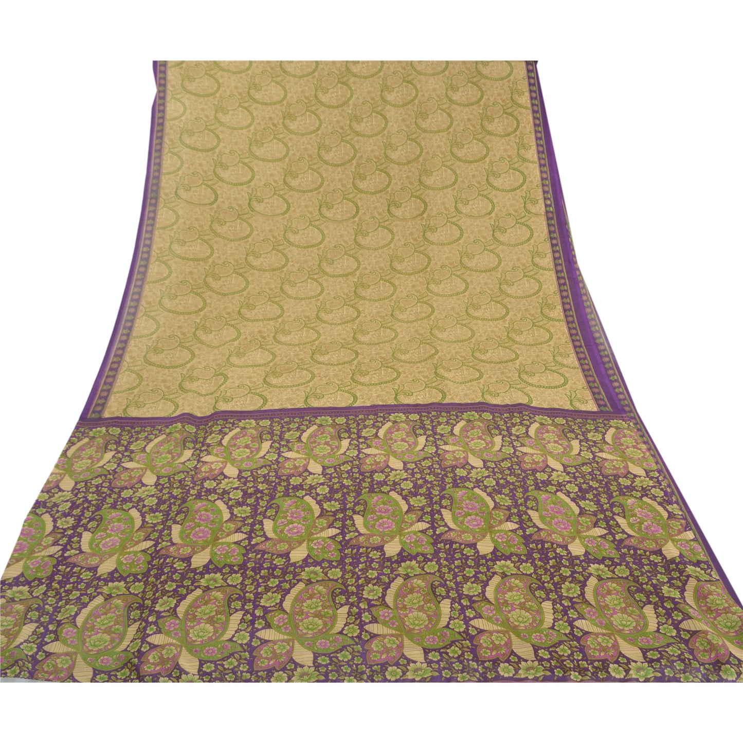 Sanskriti Vintage Green Sarees Poly Georgette Printed Sari Soft Craft Sustainable Fabric