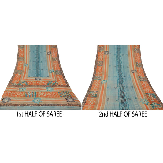 Sanskriti Vintage Sarees 100% Pure Georgette Silk Printed Sari 5yd Craft Sustainable Fabric