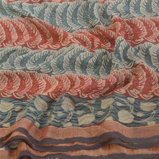 Sanskriti Vintage Green & Red Sarees Pure Georgette Printed Sari Craft Sustainable Fabric