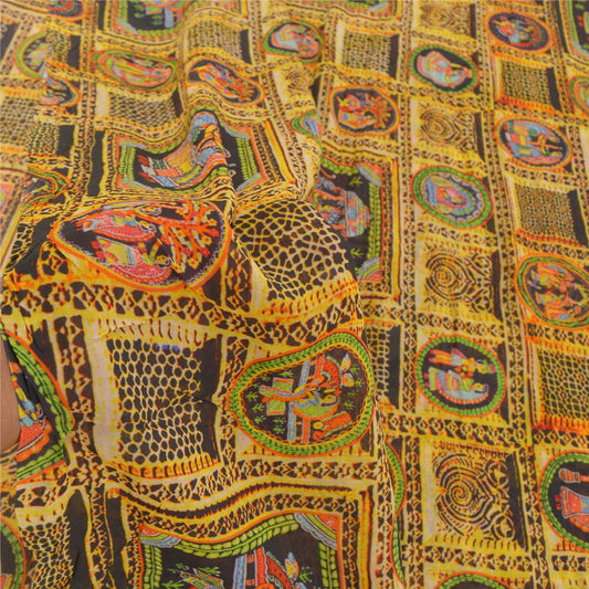 Sanskriti Vintage Mustard Sarees Blend Georgette Printed Sari Craft Sustainable Fabric