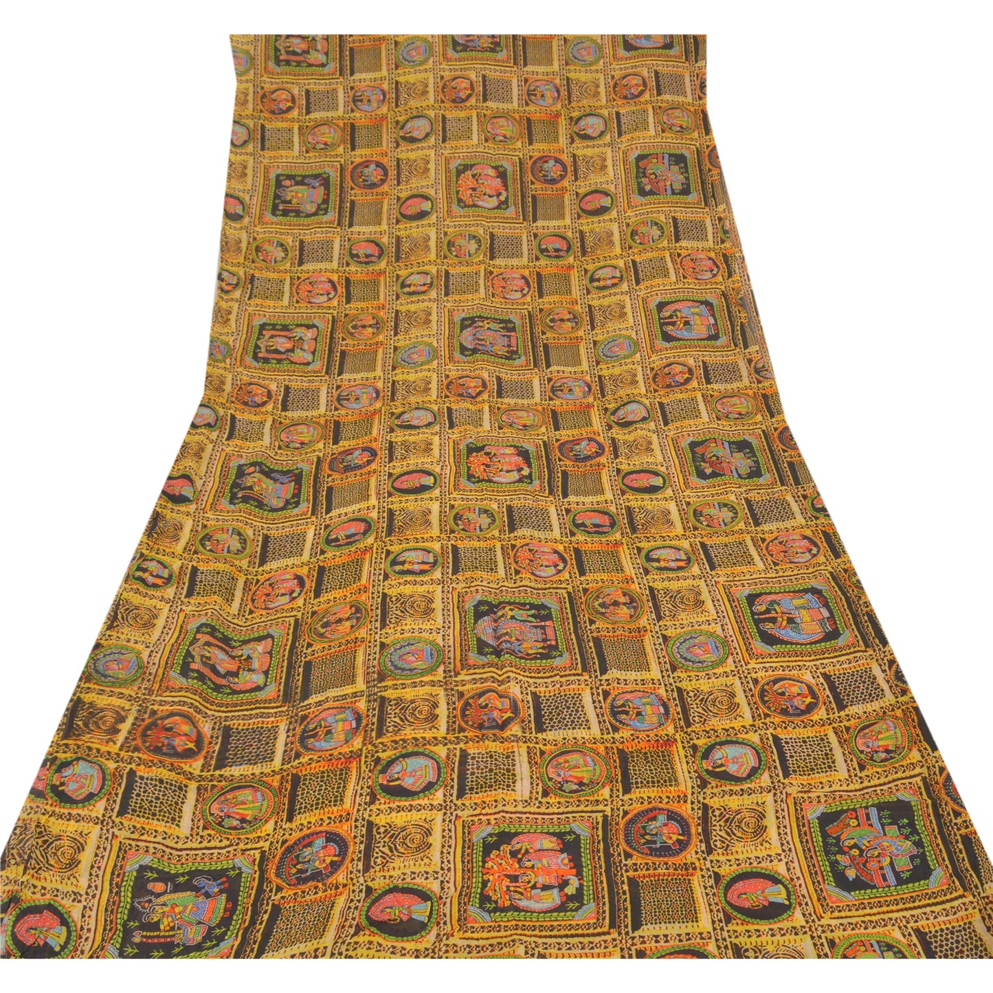 Sanskriti Vintage Mustard Sarees Blend Georgette Printed Sari Craft Sustainable Fabric