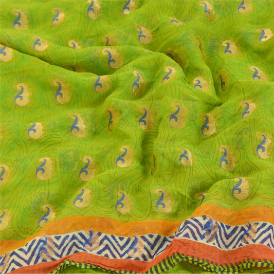 Sanskriti Vintage Green Sarees Blend Georgette Printed Sari Craft Sustainable Fabric