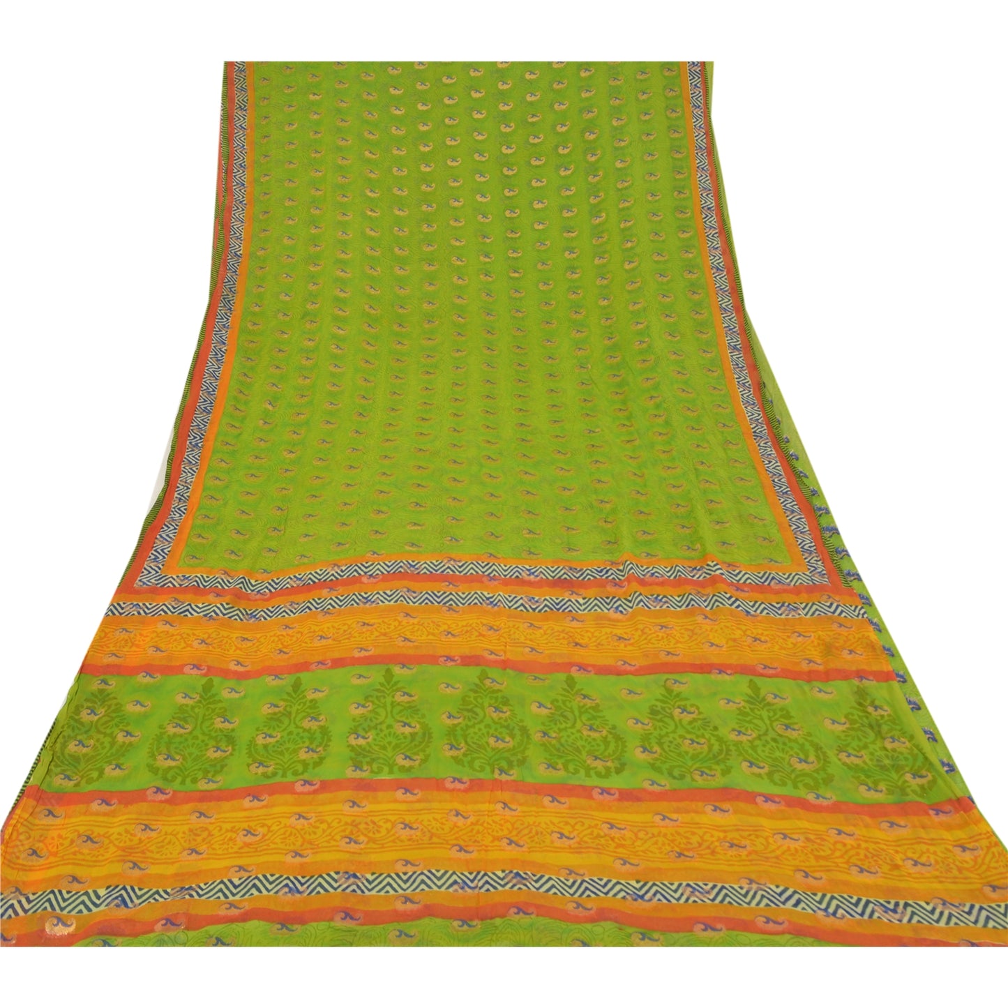 Sanskriti Vintage Green Sarees Blend Georgette Printed Sari Craft Sustainable Fabric