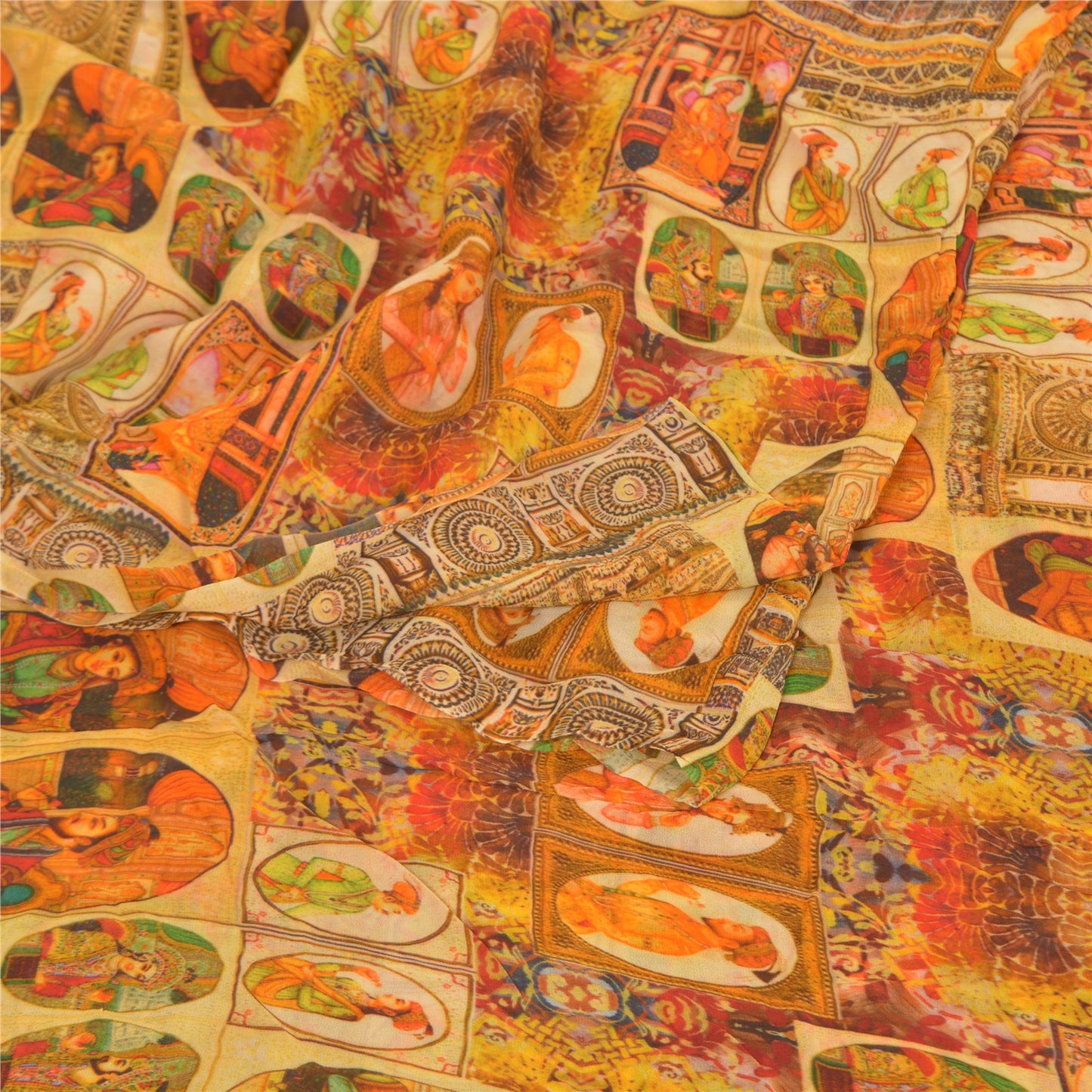 Sanskriti Vintage Yellow Sarees Blend Georgette Printed Sari Craft Sustainable Fabric