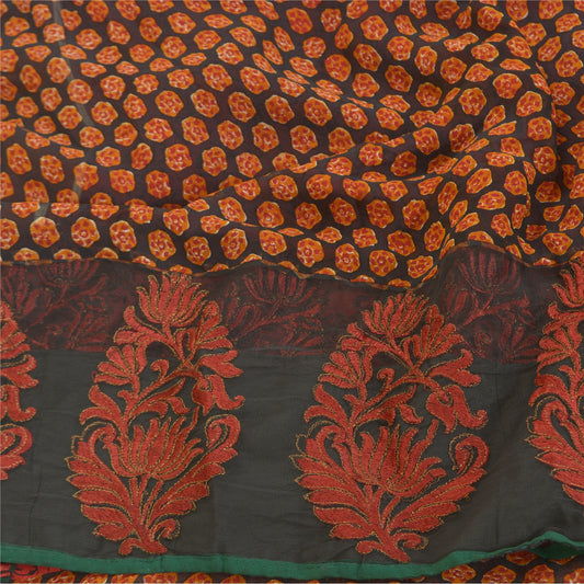 Sanskriti Vintage Orange Sarees 100% Pure Georgette Printed Sari Craft Sustainable Fabric