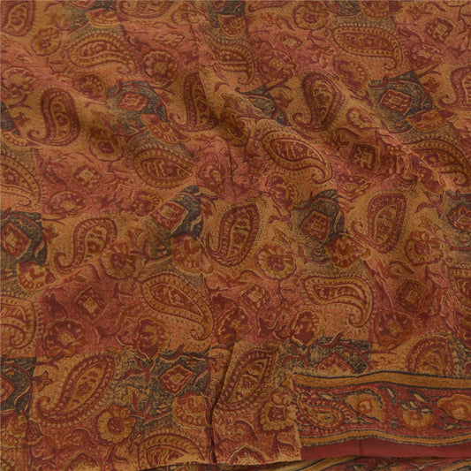 Sanskriti Vintage Brown Sarees 100% Pure Georgette Printed 5YD Sari Craft Sustainable Fabric