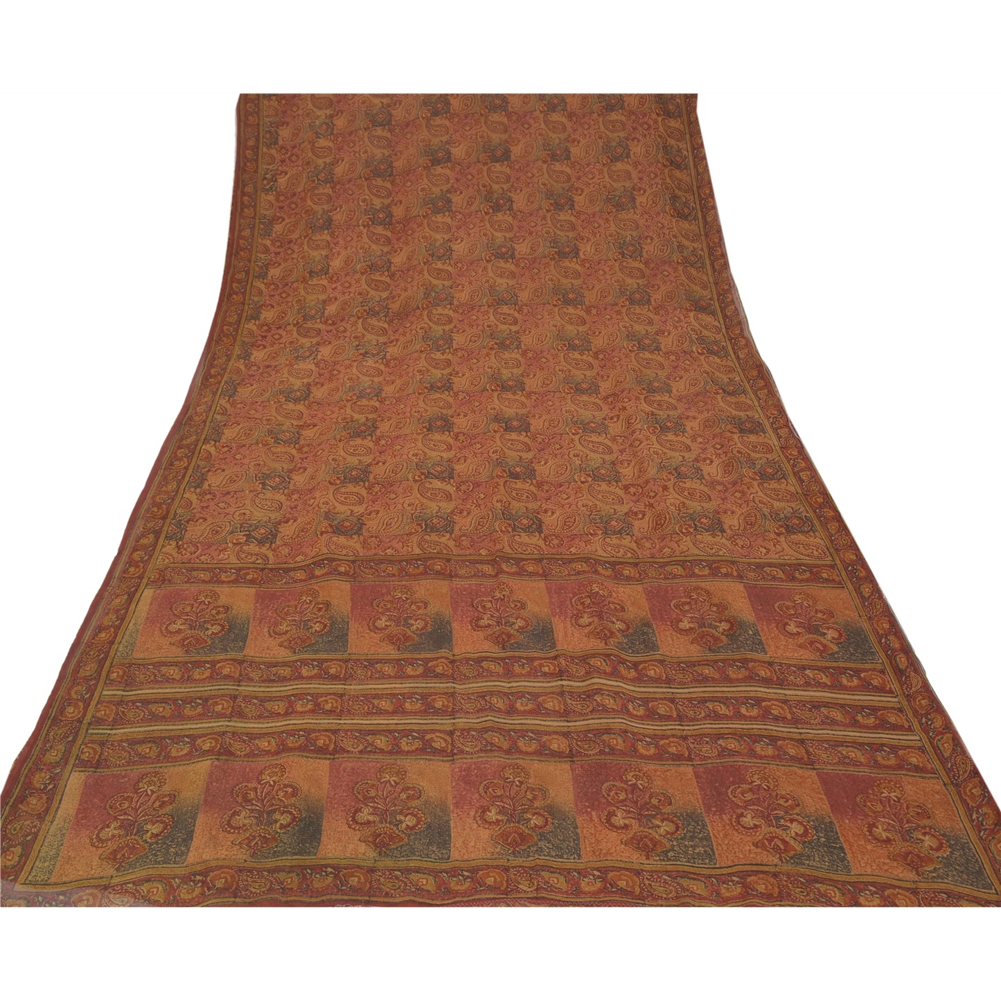 Sanskriti Vintage Brown Sarees 100% Pure Georgette Printed 5YD Sari Craft Sustainable Fabric