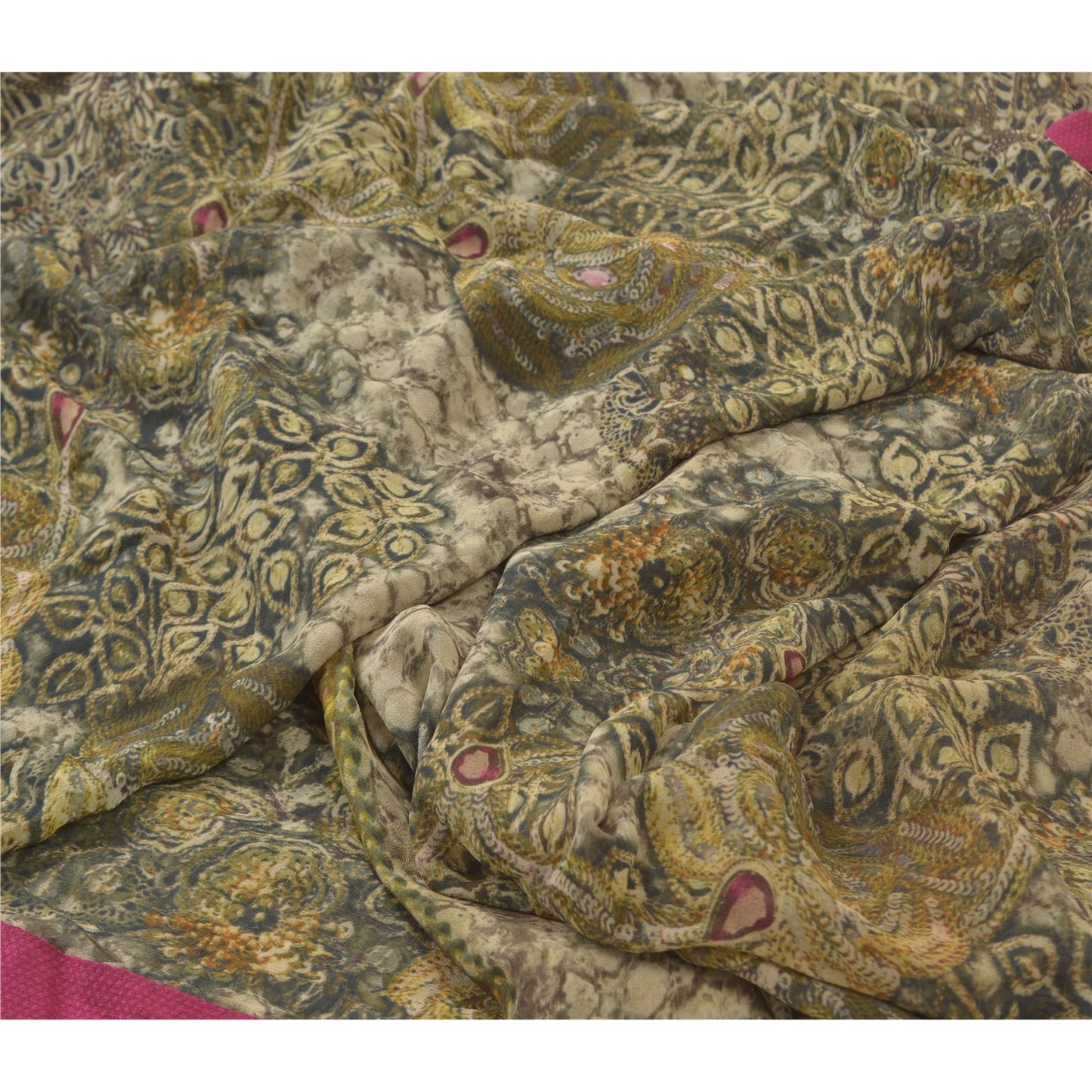 Sanskriti Vintage Green Sarees 100% Pure Georgette Printed Sari Craft Sustainable Fabric