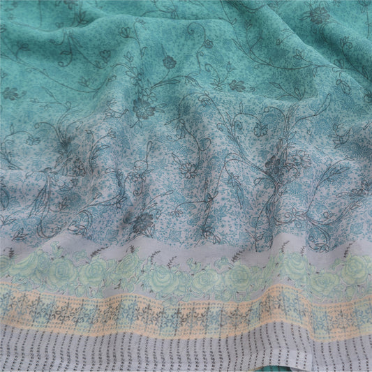 Sanskriti Vintage blue Sarees Poly Georgette Printed Sari Craft Sustainable Fabric