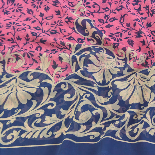 Sanskriti Vintage pink Sarees Poly Georgette Printed Sari Craft Sustainable Fabric
