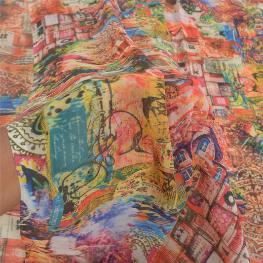 Sanskriti Vintage multi-color Sarees Poly Georgette Printed Sari Craft Sustainable Fabric