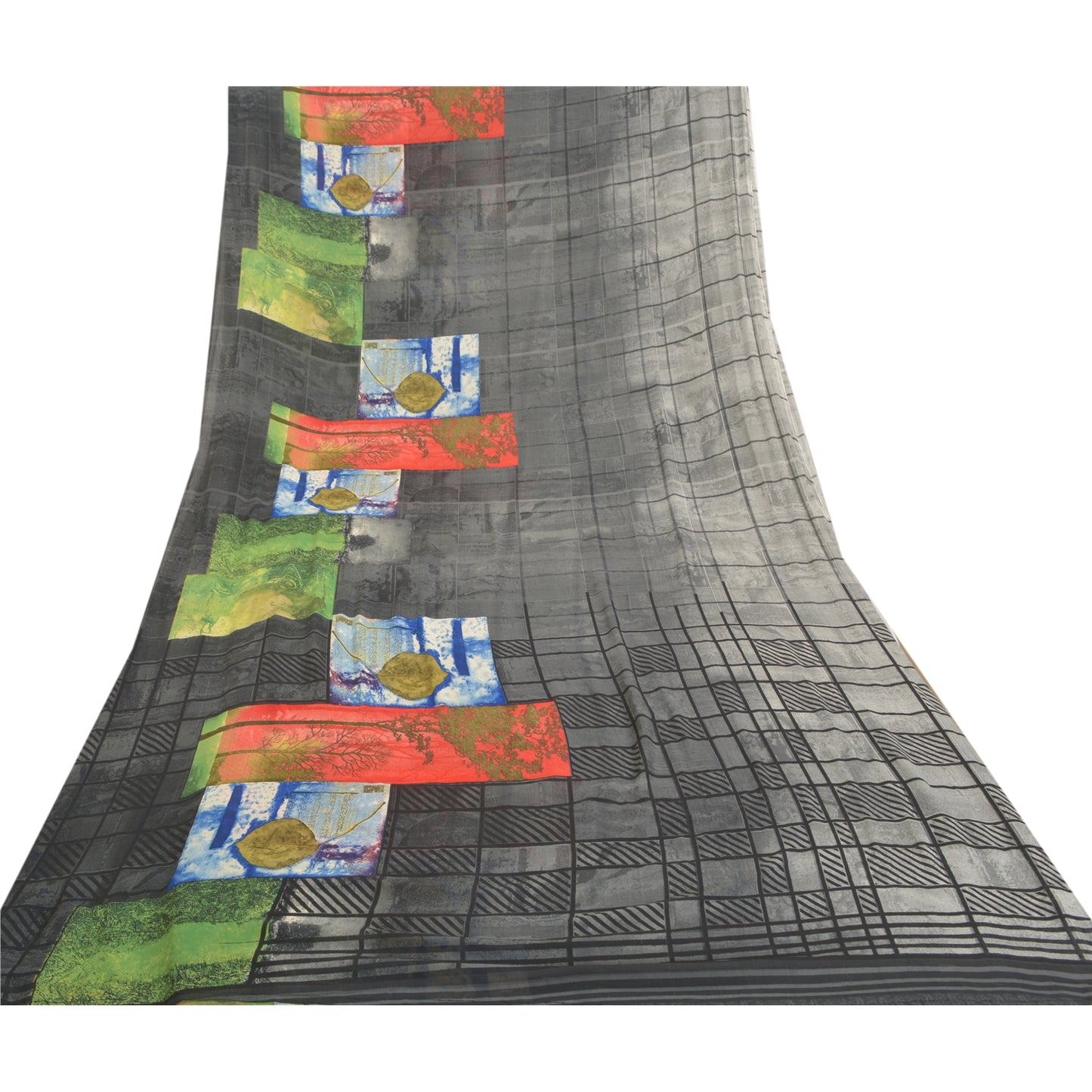 Sanskriti Vintage black Sarees Poly Georgette Printed Sari Craft Sustainable Fabric