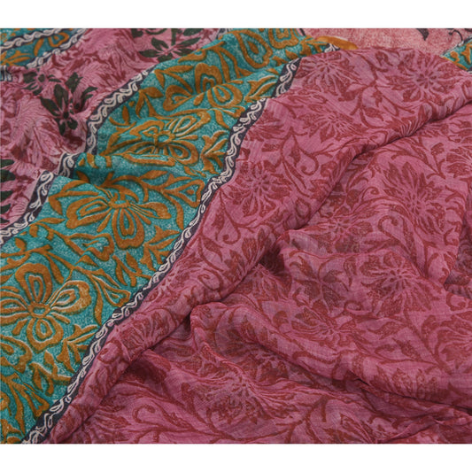 Sanskriti Vintage Dark Pink Sarees Blend Georgette Printed Sari Floral Sustainable Fabric