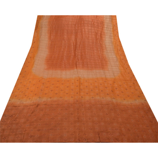 Sanskriti Vintage Antique Vintage Saree 100% Pure Silk Hand Embroidered Orange Craft Sustainable Fabric Sari