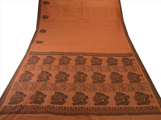 Sanskriti Vintage Indian Saree Art Silk Woven Orange Craft Sustainable Fabric Baluchari Sari