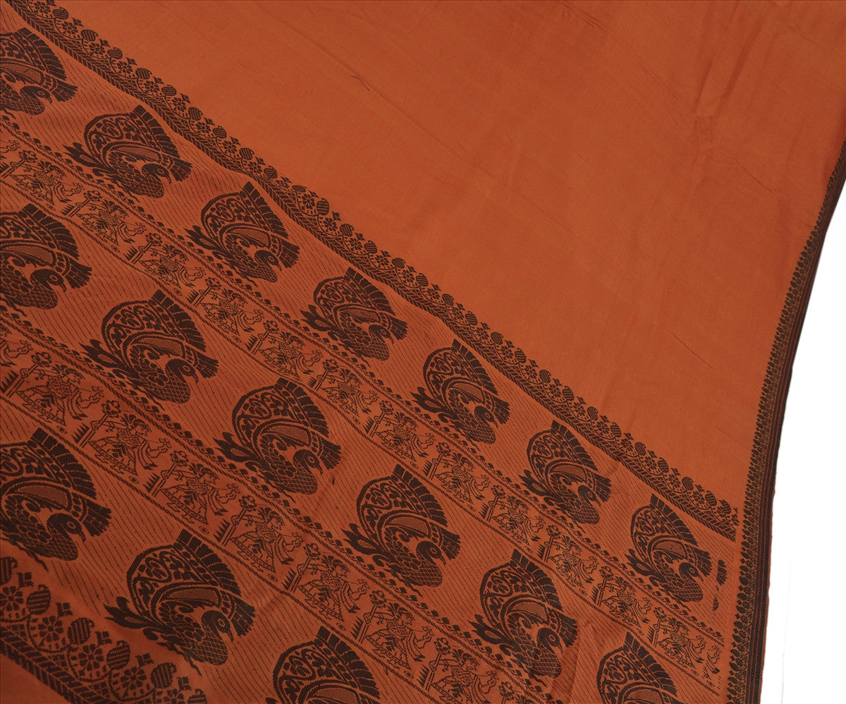 Sanskriti Vintage Indian Saree Art Silk Woven Orange Craft Sustainable Fabric Baluchari Sari