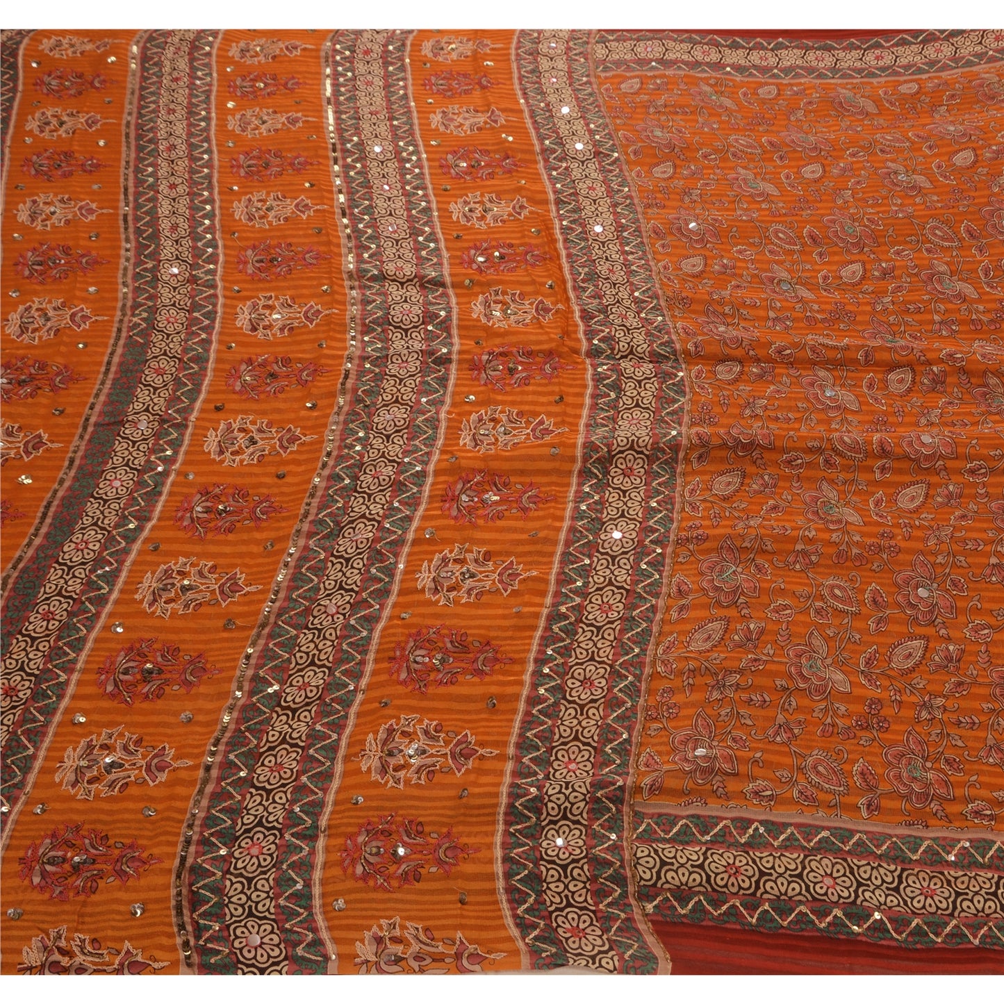 Sanskriti Vintage Indian Saree Blend Georgette Hand Beaded Sustainable Fabric Premium Ethnic Sari