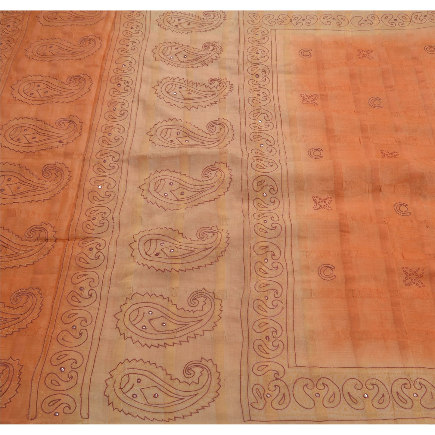Sanskriti Vintage Indian Saree 100% Pure Silk Hand Embroidered Painted Sustainable Fabric Premium Sari