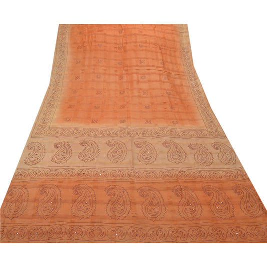 Sanskriti Vintage Indian Saree 100% Pure Silk Hand Embroidered Painted Sustainable Fabric Premium Sari