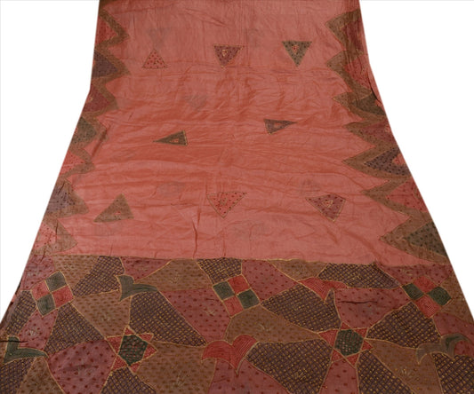 Sanskriti Vintage Indian Saree 100% Pure Silk Hand Beaded Craft Sustainable Fabric Sari