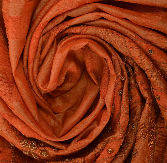 SANSKRITI VINTAGE INDIAN SAREE PURE SILK ORANGE SARI Sustainable Fabric HAND BEADED ZARI