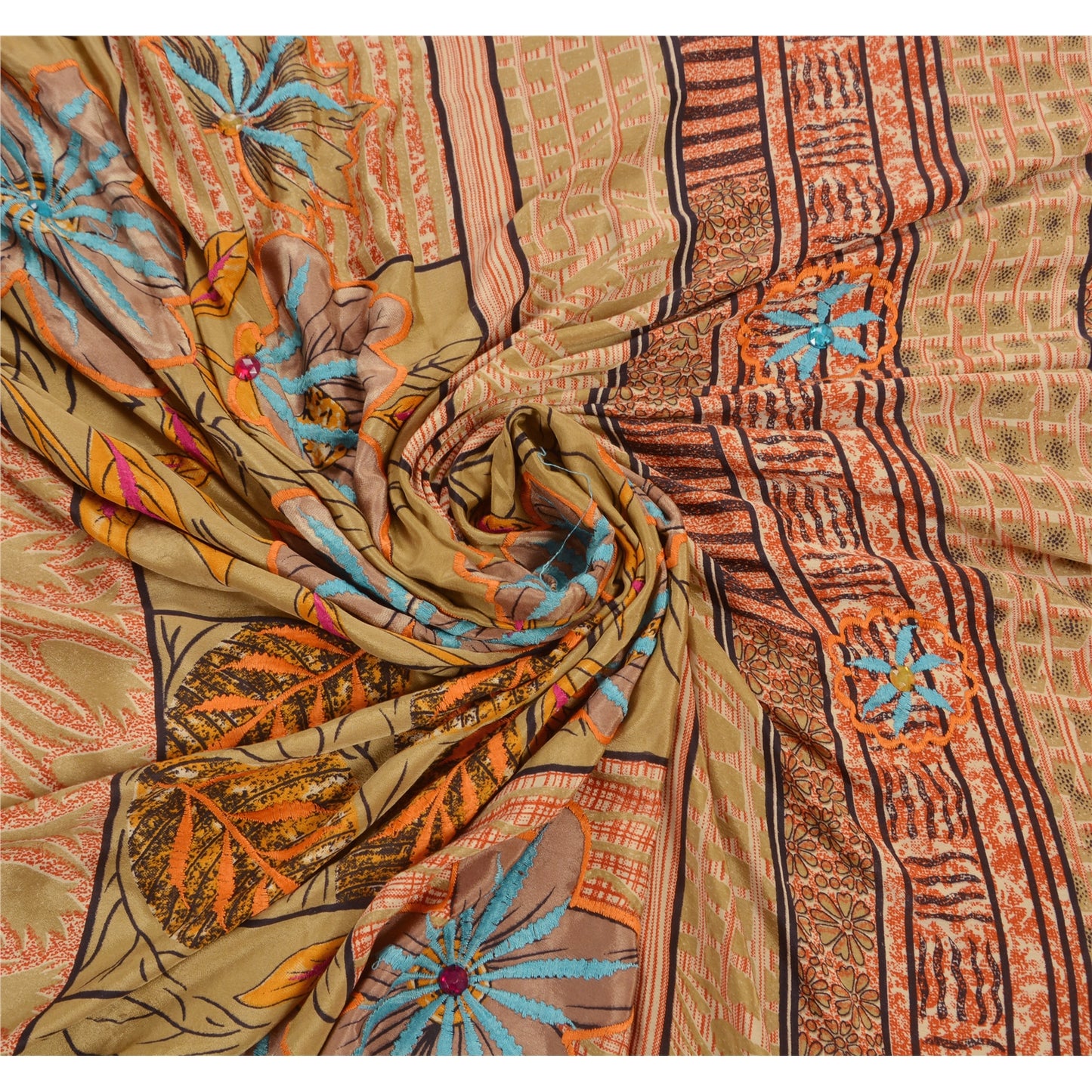 Sanskriti Vintage Indisk Sari Kunstsilke Håndperlet Bæredygtigt Stof Premium Etnisk Sari