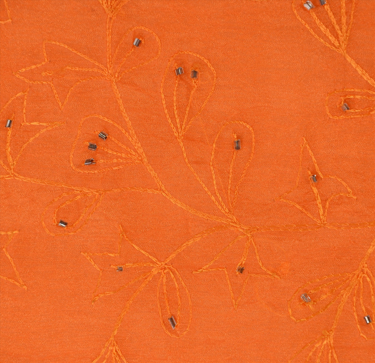 SANSKRITI VINTAGE INDIAN SAREE ART SILK ORANGE SARI Sustainable Fabric HAND BEADED ZARI