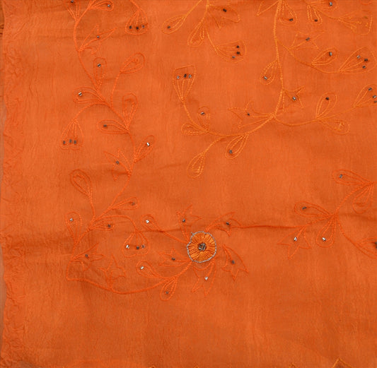 SANSKRITI VINTAGE INDIAN SAREE ART SILK ORANGE SARI Sustainable Fabric HAND BEADED ZARI