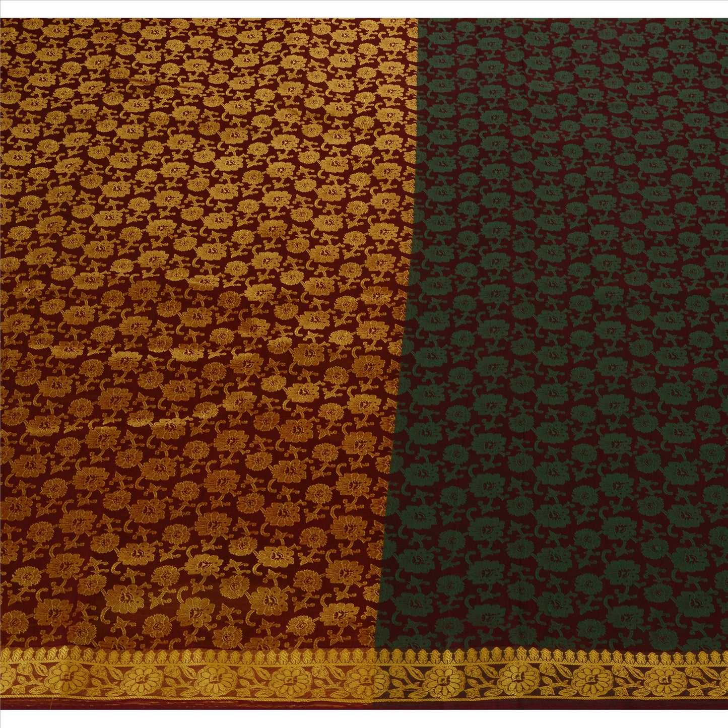 Sanskriti Vintage Indian Saree Art Silk Woven Craft Sustainable Fabric Green Floral Sari