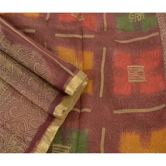 Sanskriti Vintage Indian Saree 100% Pure Organza Silk Painted Sustainable Fabric Premium Sari